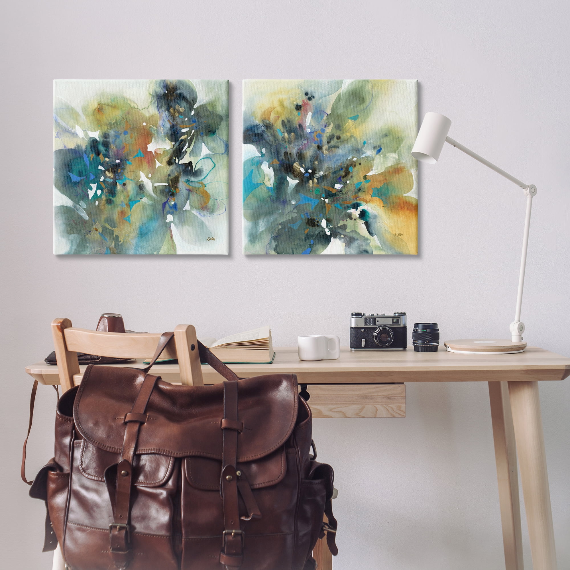 Stupell Industries Layered Faded Abstracts Abstract Painting Wrapped Canvas Art Print Wall Art, 24 x 24, Set of 2
