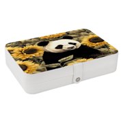 Travel Jewelry Box Storage Case for Women Girls, PU Leather Jewelry Organizer Case for Ring Earring Necklace Bracelet Bangle,Sunflowers Silly Panda