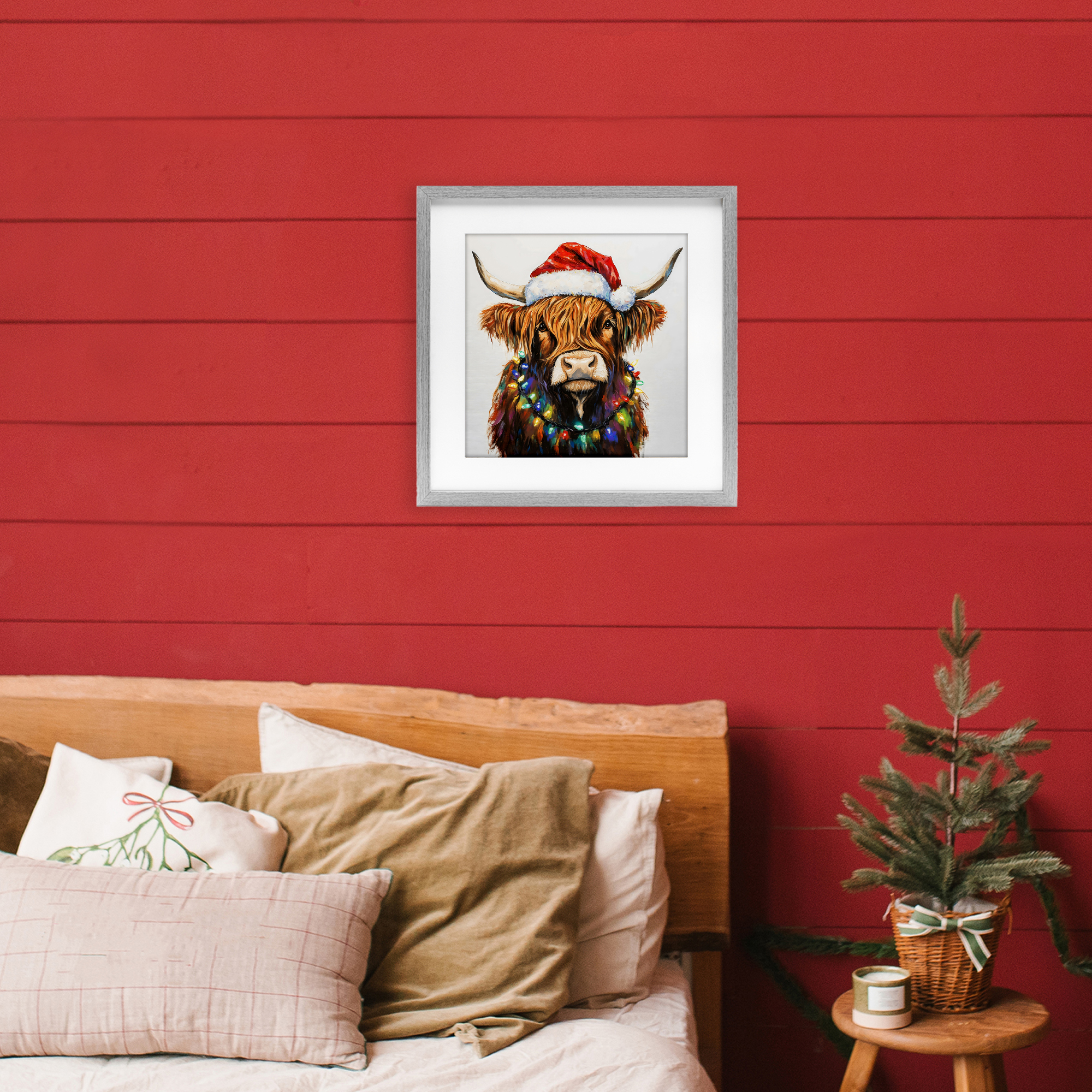 Holiday Lights Bedecked Highland Gray Framed Print Under Glass, design by Petal Prints Design