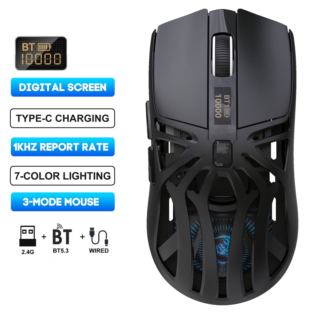Wireless Gaming Mouse, 10000DPI , 2.4G/USB-C/Bluetooth 5.3 Gaming Mouse Rechargeable Gaming Office Mice for PC