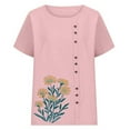 thumbnail image 4 of Mifsaly Summer Tops for Women Short Sleeve Linen Shirt Floral Print Lightweight Blouse Dressy Casual Button Down Tshirt L, 4 of 5