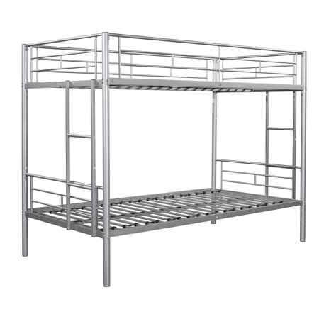 GNIXUU Silver Bunk Bed Twin Over Twin Size  Sturdy Metal Bunkbeds with 2 Side Ladders