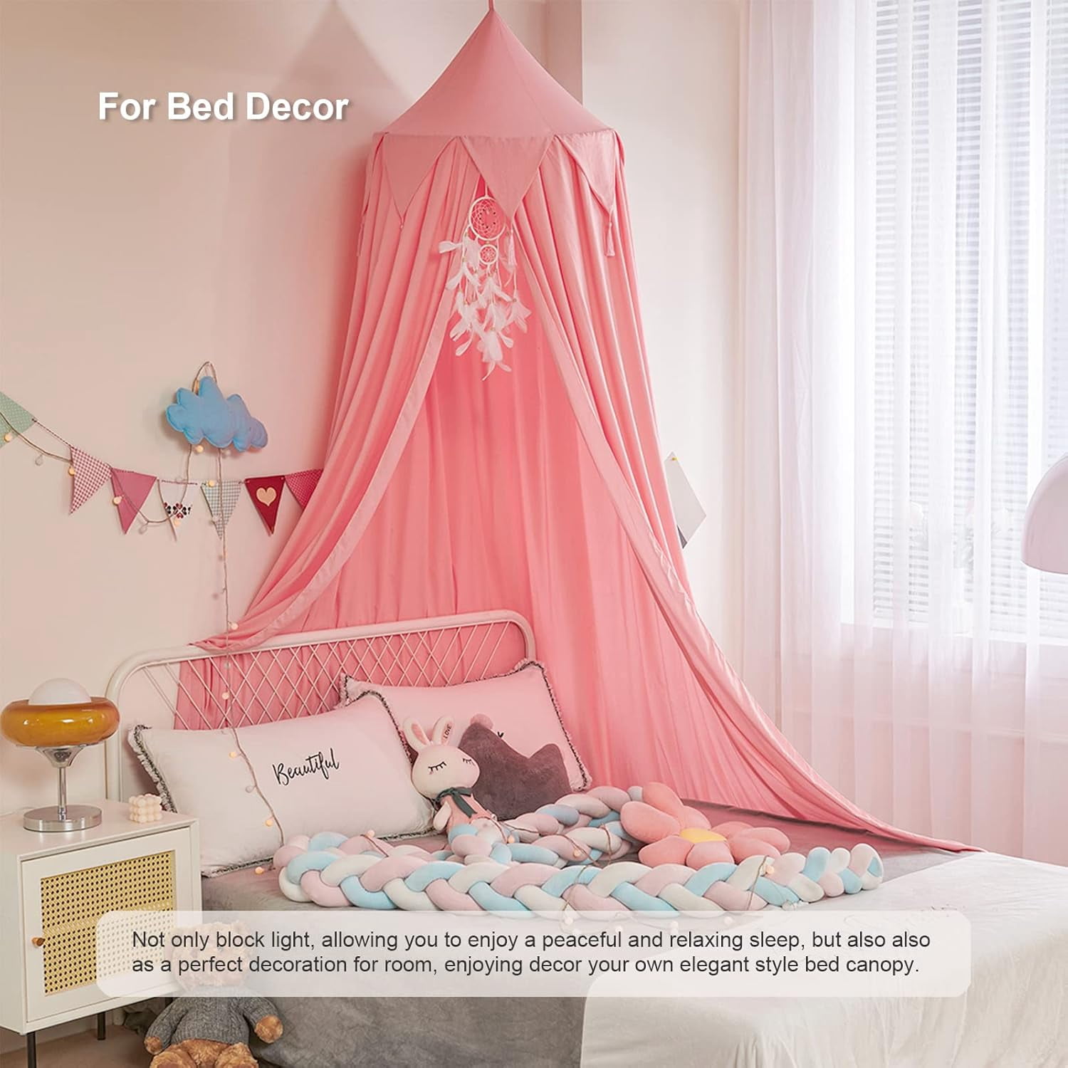 CAILDANL Bed Canopy for Kids, Girls Bed Curtain Bed Room Decor Hanging House Castle Reading Nook Dreamy Canopy(Brown Pink)
