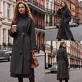 thumbnail image 2 of Women's Wool Blend Long Pea Coats Oversized Stand Collar Winter Overcoat with Belt, 2 of 7