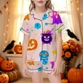 thumbnail image 2 of Toddler Girls Pajamas Cute Halloween Colorful Skeleton Graphics Short Sleeve Notched Collar Button Closure Loose Fit 2Pc Summer Fall Lounging Wear Stylish Loungewear,Pink,3-4 Years, 2 of 4