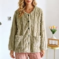 thumbnail image 6 of Women's Fuzzy Pajamas Tops Flower Jacquard Warm Long Sleeve Bed Jackets Button Down Sleepwear Winter Coats with Pockets, 6 of 9