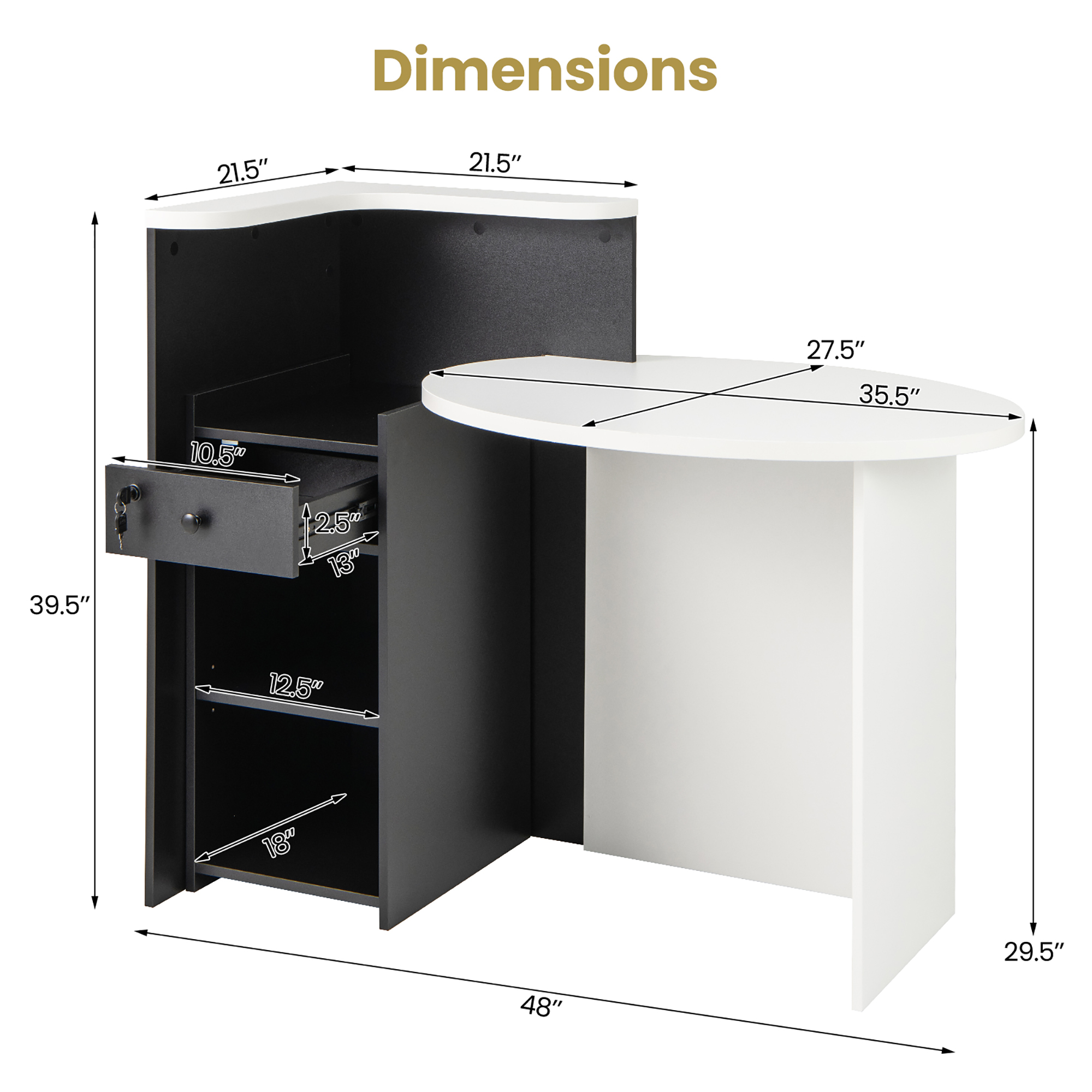 Gymax Front Reception Counter Desk Checkout Office Desk w/ Open Shelf & Lockable Drawer