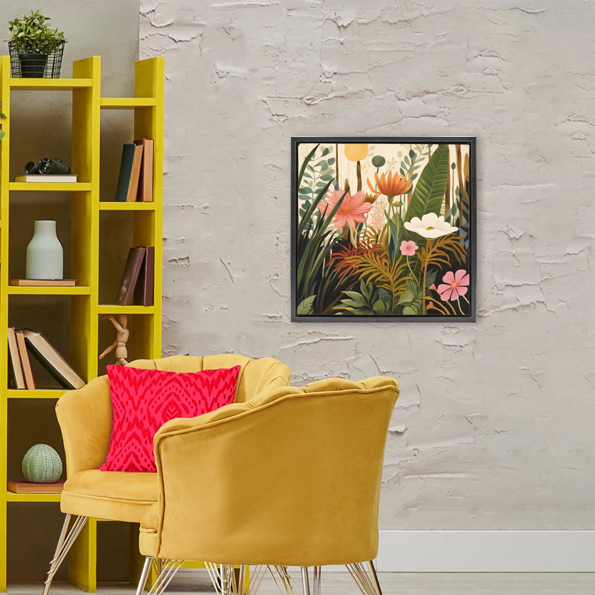 Stupell Industries Botanical Embrace in the Jungle Black Framed Floater Canvas Wall Art, design by Lazar Studio