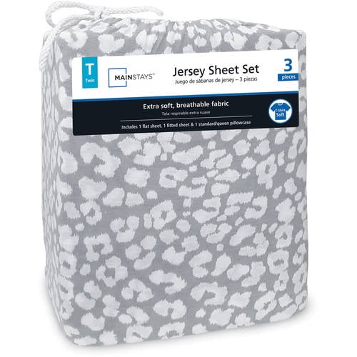 Mainstays Jersey Grey Leopard Knit Bedding Sheet Set, 3 Piece Walmart