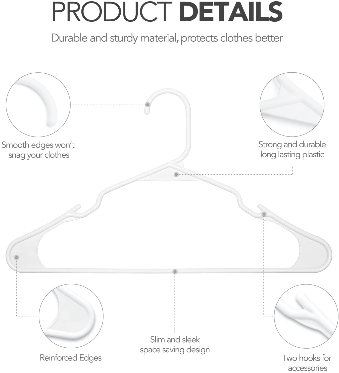cozymood Plastic Hangers 60 Pack, Plastic Clothes Hangers Space Saving for Closet, Laundry Hangers for Adult Coat, Suit, White