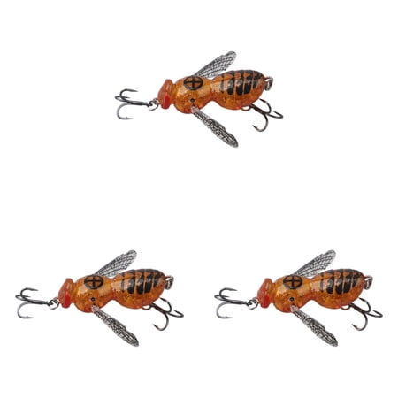 3 Pcs Bionic Wasp Topwater Lure 1.89 Inch Floating Hard Bait with Carbon Steel Treble Hooks Realistic Insect Design for Freshwater Saltwater Bass Pike Walleye Durable Fishing Lure Fishing Orange