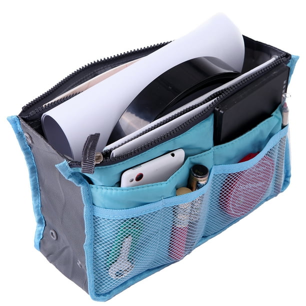 HDE HDE Expandable 13 Pocket Handbag Insert Purse Organizer with Handles (Blue)