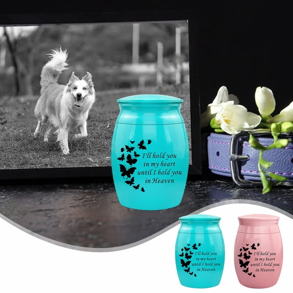 FastXmas 1.57 Inches Mini Pet Memorial Small Urns for Dog and Cat Ashes, Stainless Steel Cremation Urn, Pet Paw Print Keepsake Urn for Ashes - No Longer by My Side Forever in My Heart