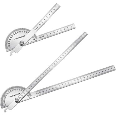 2 Pieces Angle Protractor Angle Finder Ruler Arm Swing Stainless Steel Protractor Angle Measure Tool Round Head Degrees for Paint Artist Student Geometry