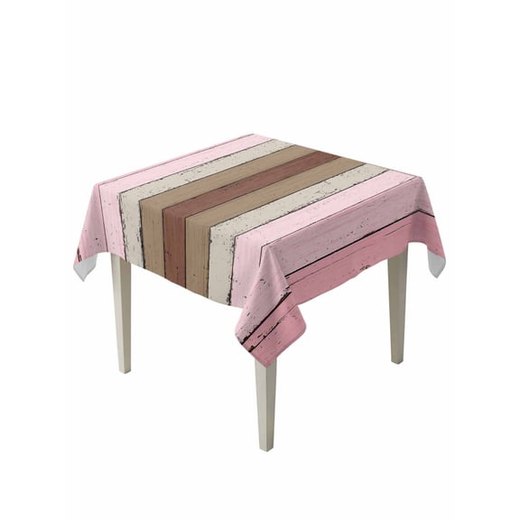 Pink Wood Grain Table Cloth, Brown Vintage Mottled Country Stripes Waterproof Tablecloth for Square Tables, Reusable Washable Fabric Table Cover for Restaurant Kitchen Dining Tables 54"x54"