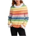 thumbnail image 2 of JTZGDY Fuzzy Trim Sweatshirts for Women Lightweight Casual Winter Warm Long Sleeve Striped/Color Block/Plaid/Floral Printed Crewneck Pullover Tops Loose Oversied Graphic T-Shirts Multicolor#01 S, 2 of 7