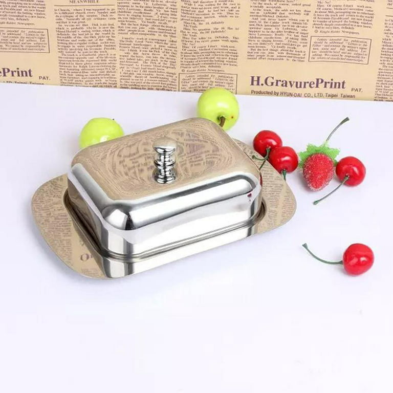 Stainless Dish | Premium Butter Dish with Lid and Easy Grip Handle | Easy  to Use and afe Safe | X 12.2 X 6.8cm transparent lid