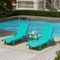 thumbnail image 2 of Ensemble de 3 Pcs de Chaises Longues/table Inclinables en Plastique HDPE pour Extérieur Turquoise, 2 of 6