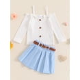 thumbnail image 4 of Michellecmm  Little Girl Fall Outfit Bow Cold Shoulder Tops Pleated Skirt with Belt, 4 of 9