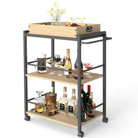TUAREX 3-Tier Kitchen Cart with Removable Tray, Rolling Bar Serving Cart with Storage, Utility Rolling Organizer for Small Spaces, 15.7 x 28.3 x 33.9 Inches, Light Color