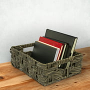 Storage Bins (Single Basket) Large Woven Wicker Rattan Baskets; Brown - 4.5" Deep; Steel Frame / Water- Resistant By OneDesign