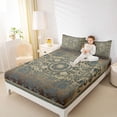 thumbnail image 4 of jejeloiu Brown Deeoblue Full Size Sheets,Retro Victorian Print Bed Sheets,Rustic Baroque Damask Sheet Sets For Girls Teens,Luxury Bedroom Decor,4pcs, 4 of 7