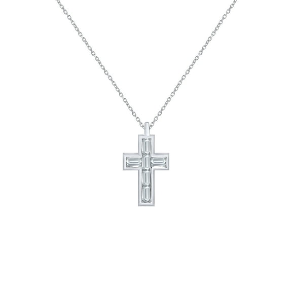 Baguette Cut Diamond 925 Silver Mini Cross Necklace