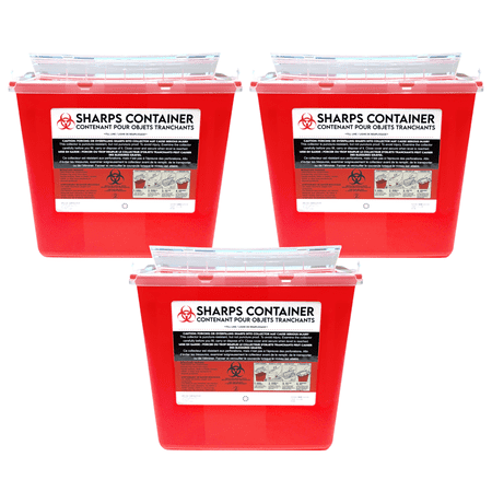 Sharps Container for Professional and Home Use - 5 Quart / 5 Liter Large Size Sharp Container Needle Disposal Containers for Needles Pack of 3
