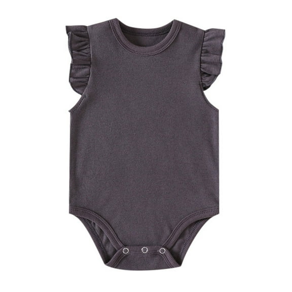 CAIVO Baby Girls Ruffle Short Sleeve Bodysuit Onesie Solid Color Casual Plain Blouse Tops O-Neck Romper Knitted Outfits Clothes Leisure Toddler Child Daily Wear