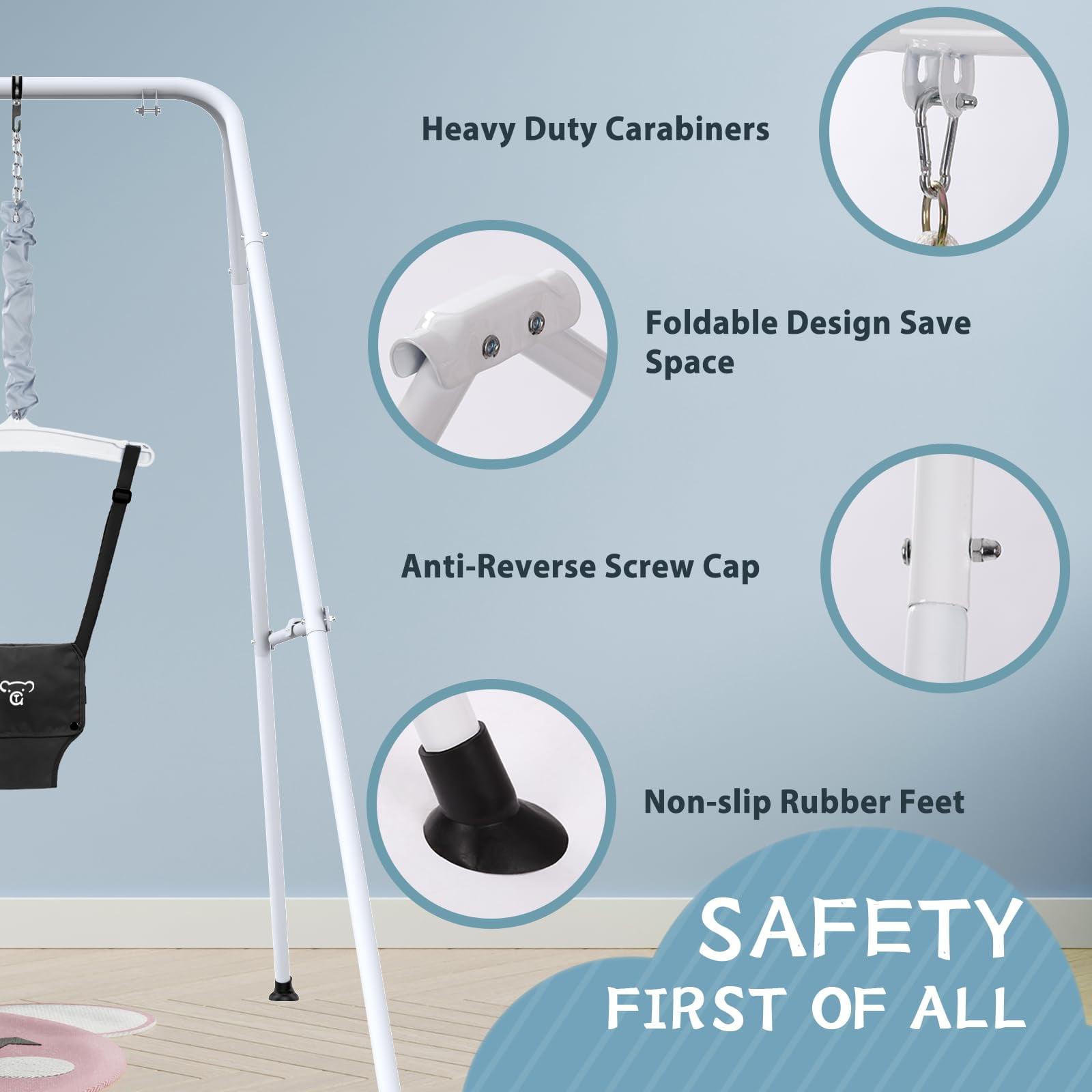 G TALECO Baby Jumper with Stand, Doorway Activity Center for Infants 3-24 Months, Portable Safe Bouncer with Soft Seat, Includes Water Mat, Black
