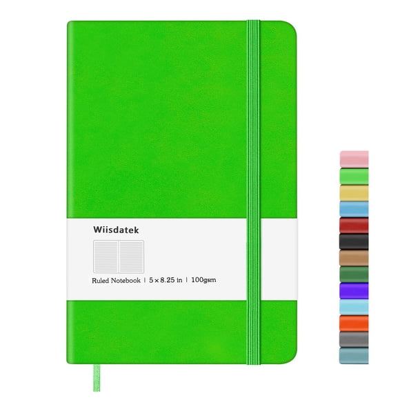 Wiisdatek Cuaderno Diario con tapa dura forrada, papel grueso premium de 100 g/m² con bolsillo interior para escribir notas, tomar notas, oficina, escuela, 5 "? 8,25" (verde)