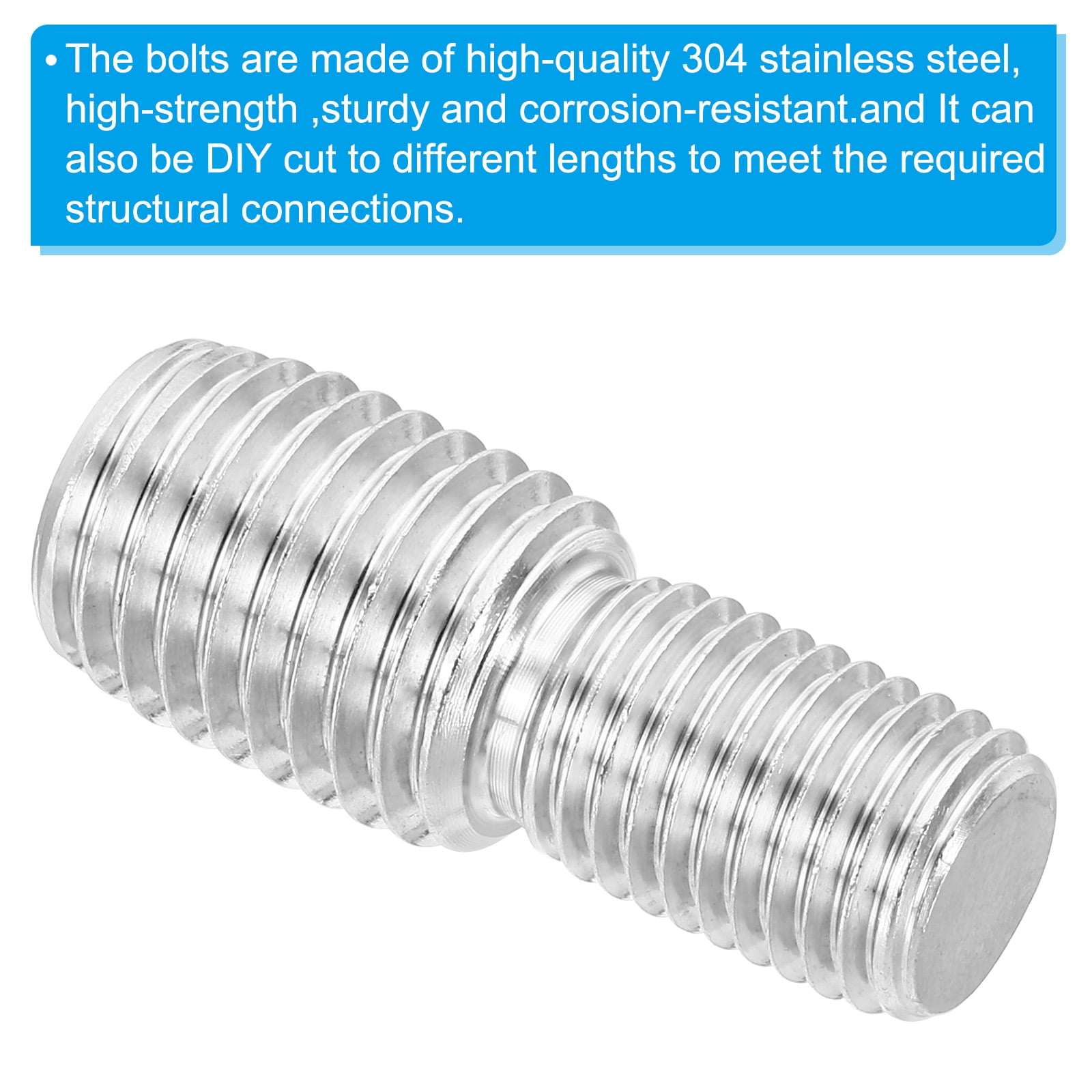 Uxcell M16*M20*50mm Double End Threaded Stud Screw Bolt, 5 Pack 304 Stainless