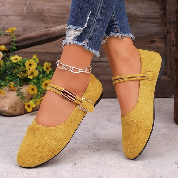 HAJWOH Womens Mary Jane Shoes New Slip on Dressy Flats Shoes for Women Non-Slip Comfort Flats for Formal School Walking Yellow 39