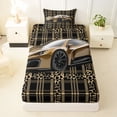 thumbnail image 3 of Castle Fairy Leopard Plaid Sports Car Twin Sheet Sets 3pcs for Boys, Pattern Art Bedding for Bedroom, Gold Black, 3 of 6