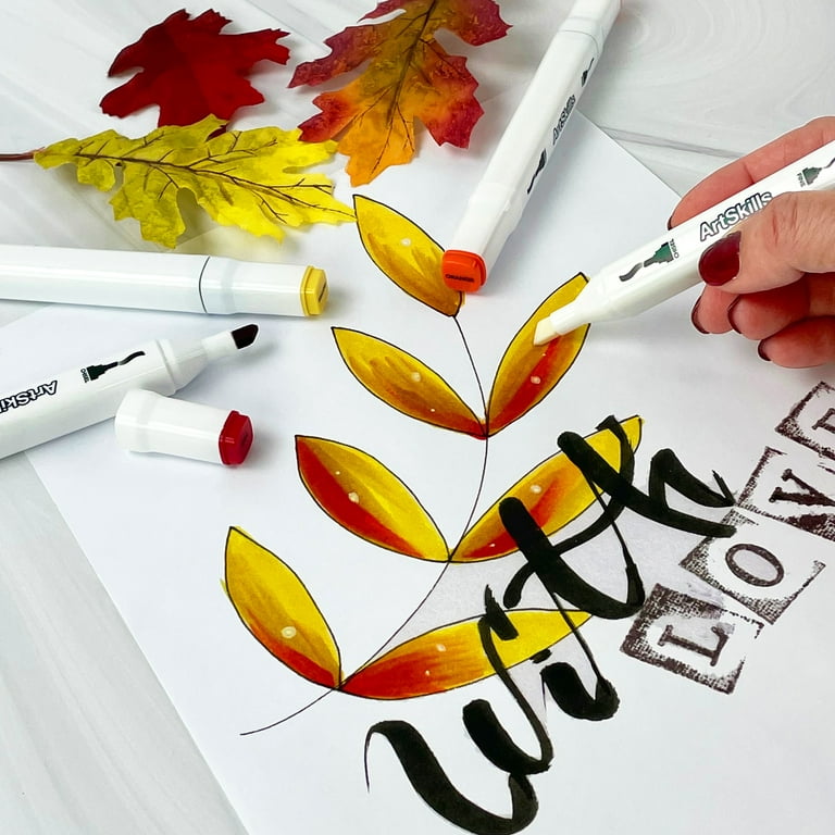 ArtSkills Premium Dual Tip Brush Marker Pen Set, 50 Colors Fine Tip and  Brush