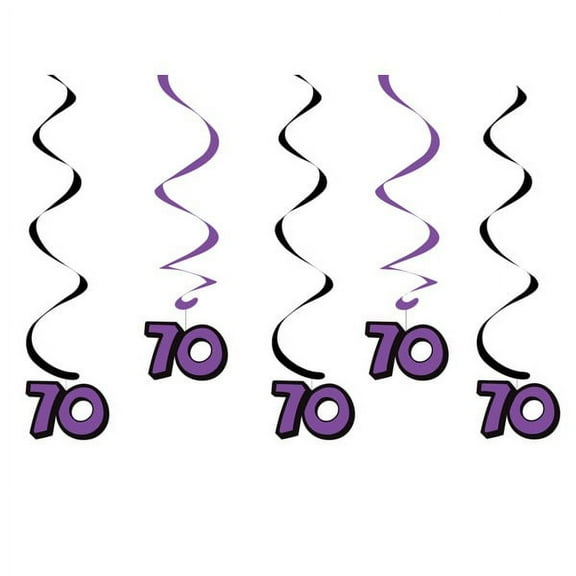 Creative Converting 31192 5 Count 70th Birthday Dizzy Dangler Streamer, BlackPurple