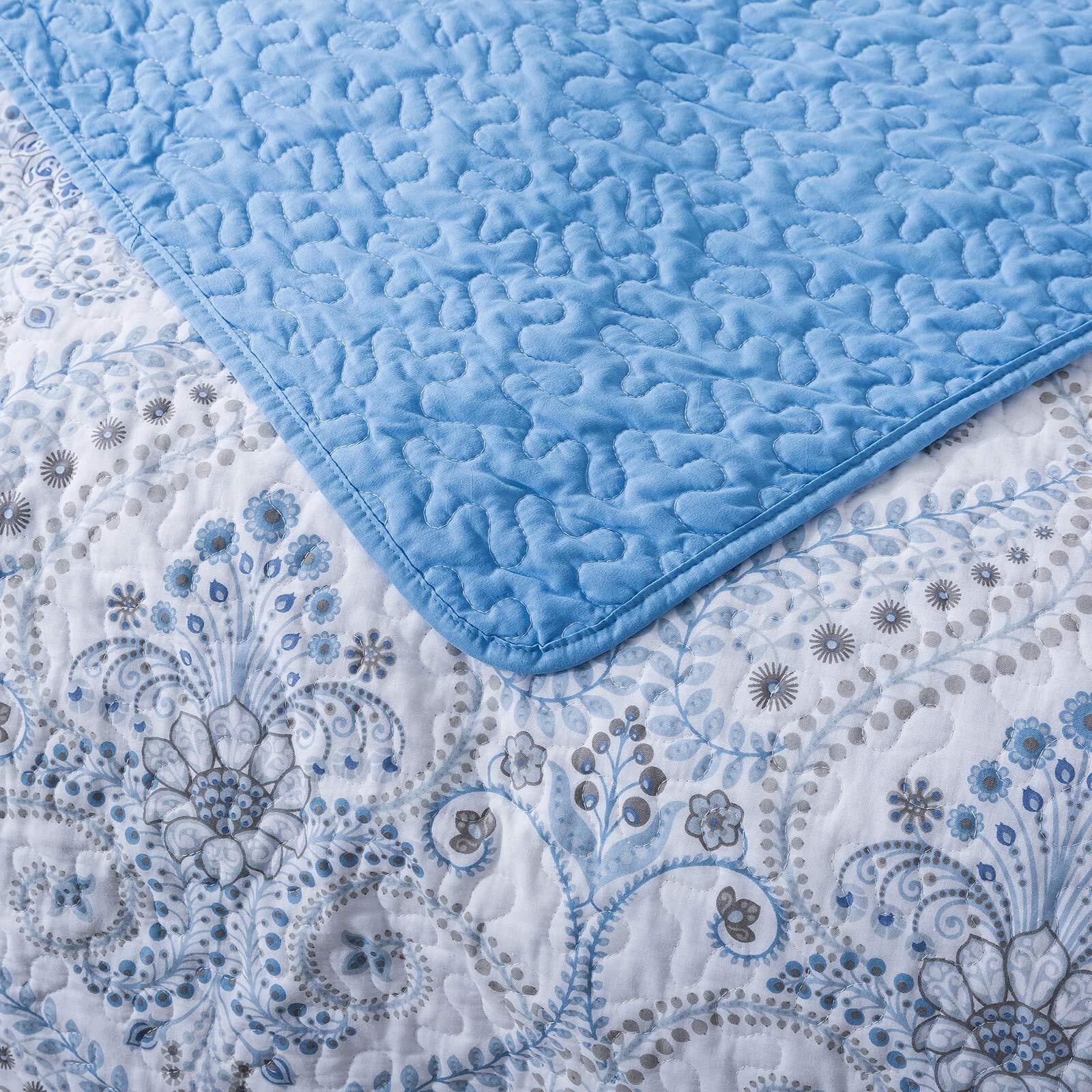 HoneiLife Blue Cotton Quilt Set, King - Reversible (3-Piece)