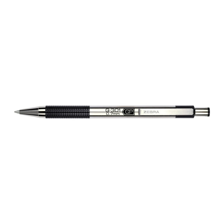 careerring 301 ブラック シルバー Zebra G-301 Stainless Steel Retractable Gel Pen, 0.7mm, Black Ink