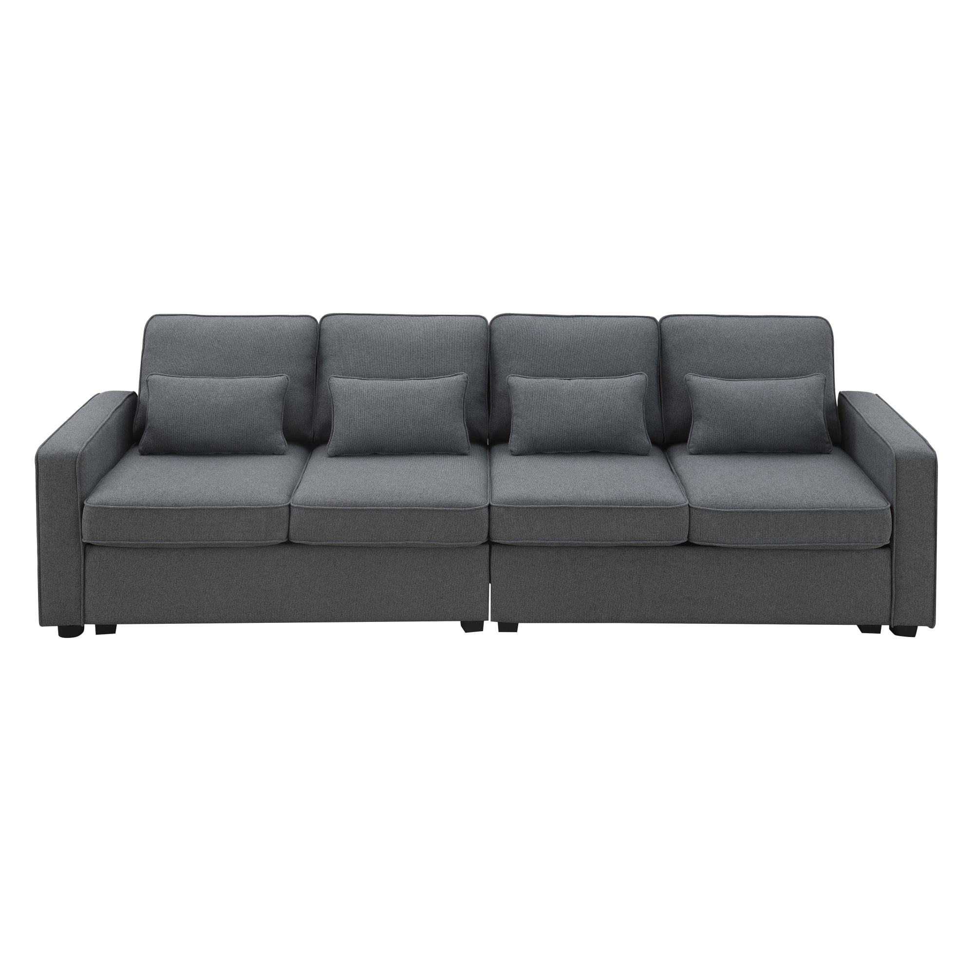 4-Seater Modern Linen Fabric Sofa with Armrest Pockets and 4 Pillows,Minimalist Style Couch for Living Room, Apartment, Office
