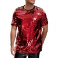 thumbnail image 4 of INSPIRE CHIC T Shirt for Men's Short Sleeve Round Neck Regular Fit Party Club Sparkly Disco Tee Top 2XL Red Golden, 4 of 5