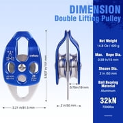 Greteefor Double Block and Tackle Pulley System with 100ft x 1/2in Rope, 7700lb Breaking Strength, 4:1 Lifting Ratio, Heavy-Duty Hoist for Lifting