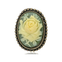 Antique Golden Tone Vintage Green Cameo White Floral Rose Brooch Pin