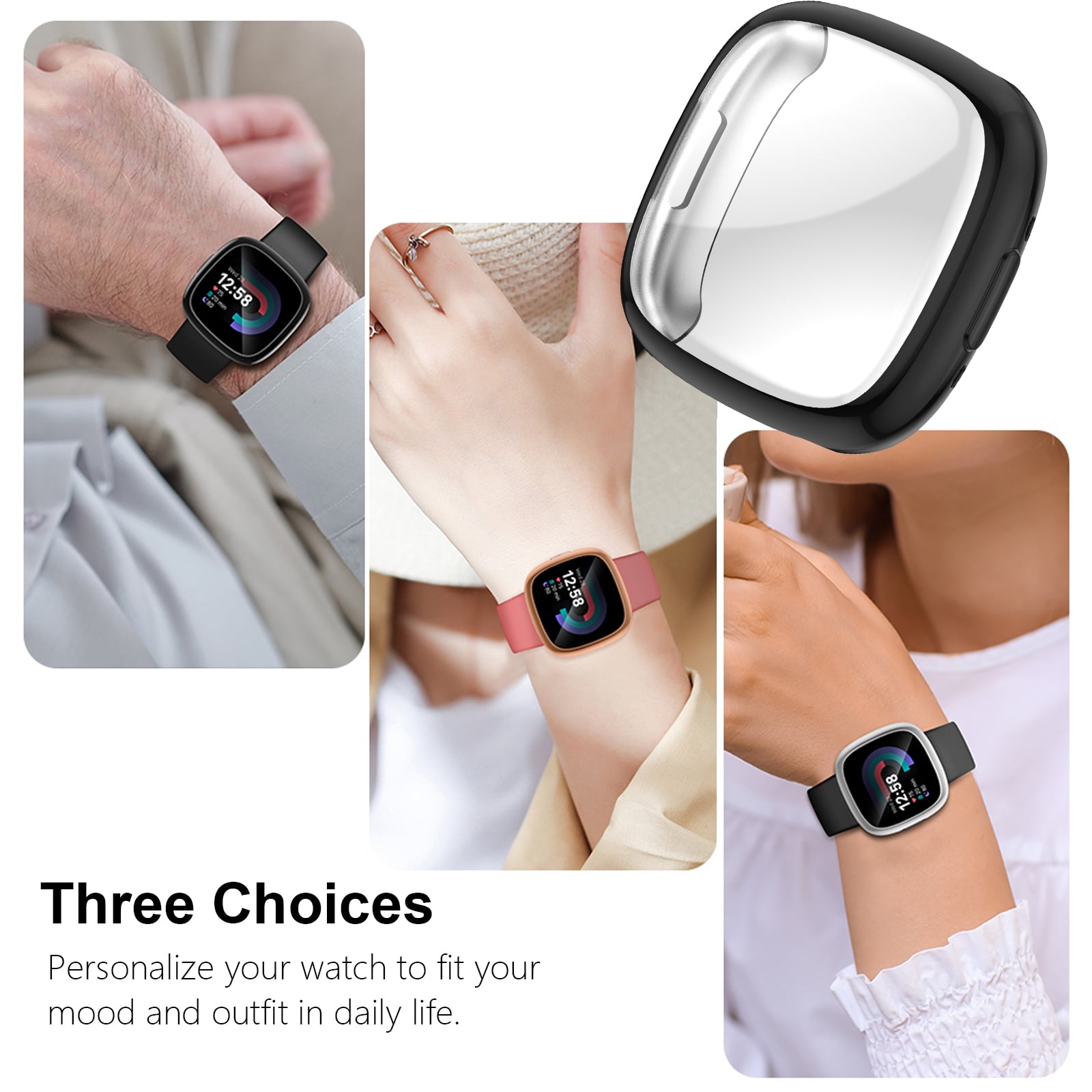 TSV, Case Cover Fit for Fitbit Versa 4 and Sense 2, 3pcs, Clear