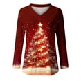 thumbnail image 4 of Women's Plus Size Christmas V-Neck T-Shirt - Snowman Santa Tree Print Long Sleeve Blouse, Breathable Loose Holiday Top for Parties/Gifting, 4 of 4
