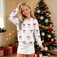 thumbnail image 5 of Christmas Kids Sweater Girls Crewneck Sweatshirt Long Sleeve Pullover Knit Tops,Relaxed Warm For Festival School Wear,White,5-6 Years, 5 of 6