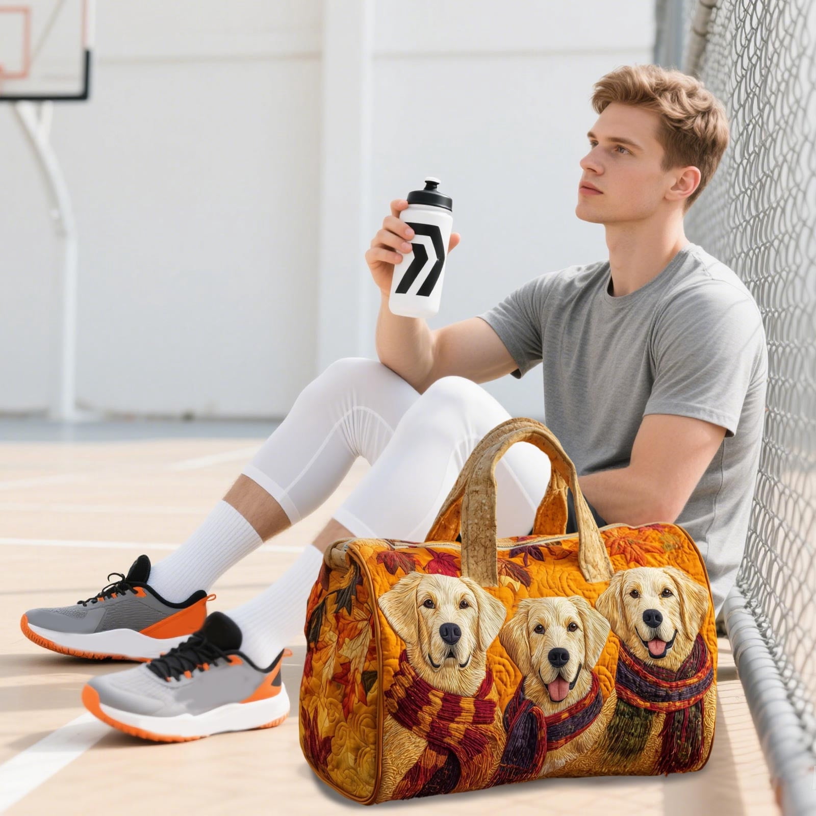 ROLKFUK Lightweight Quilted Small Duffel Bag Travel Weekender Gym Bag with Embroidered Dog Multi-functional Lightweight Sports Overnight Bag for Women