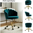 thumbnail image 3 of HULALA HOME Velvet Home Office Chair with Gold Base, Womans Modern Cute Shell Back Upholstered Desk Chair for Vanity, Adjustable Swivel Task Chair for Living Room, Teal, 3 of 18