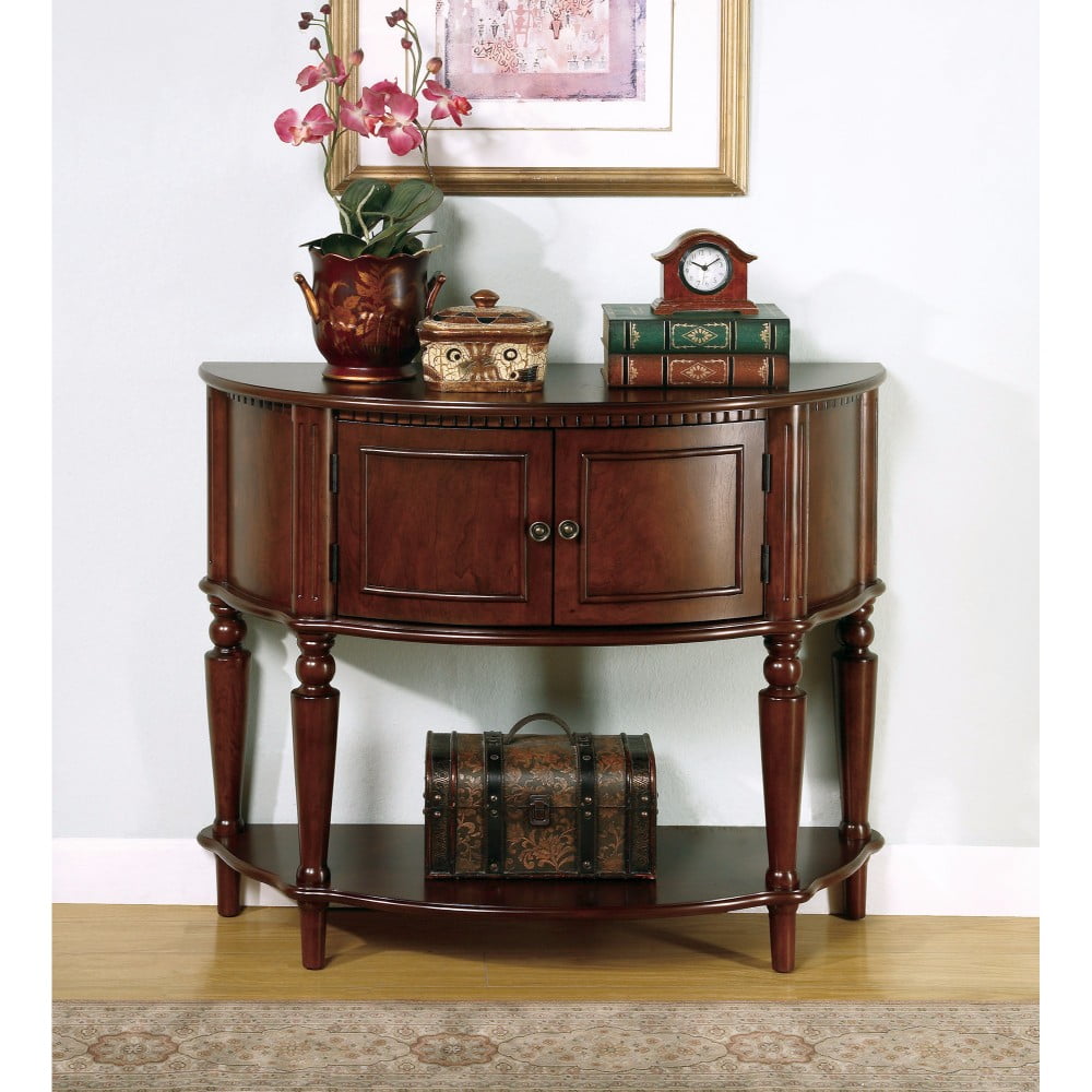 Brown Wooden Console Table With Curved Front & Inlay Shelf - Walmart