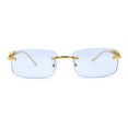 thumbnail image 2 of Cougar Jewel Rimless Narrow Rectangular Luxury Pimp Sunglasses Gold Blue, 2 of 4