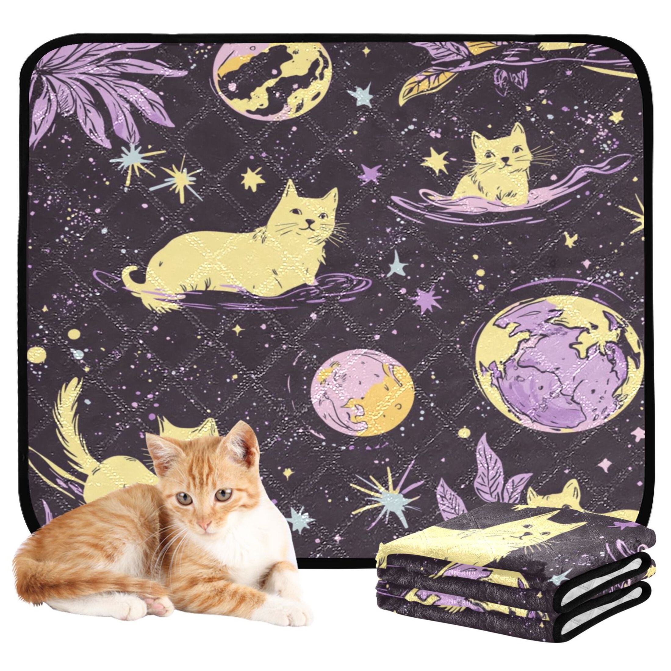 Qxltty Yellow Cats Artistic Pattern Cat litter Pads Pet Set of 2 Diaper Mats Center Anti-leakage Layer Absorbent Soft and Comfortable